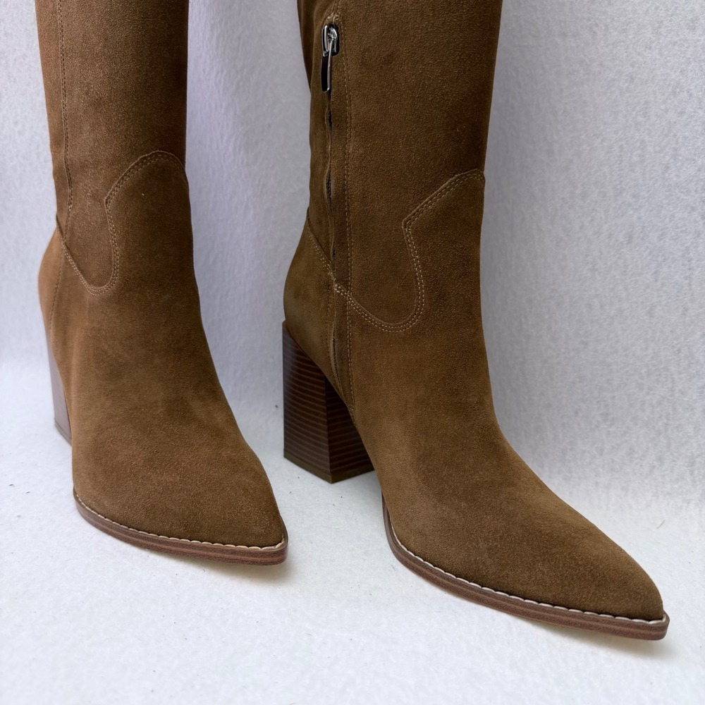 Nine West Bromwel Womens Med Natural Brown Suede Pointy Toe Block Heel Boots 9M - Picture 16 of 16